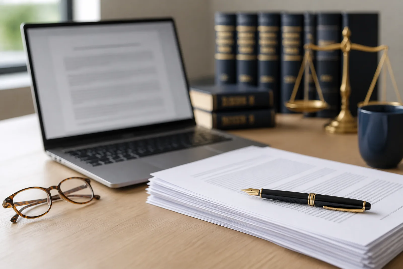 Pen resting on an open case file at a lawyer’s desk
